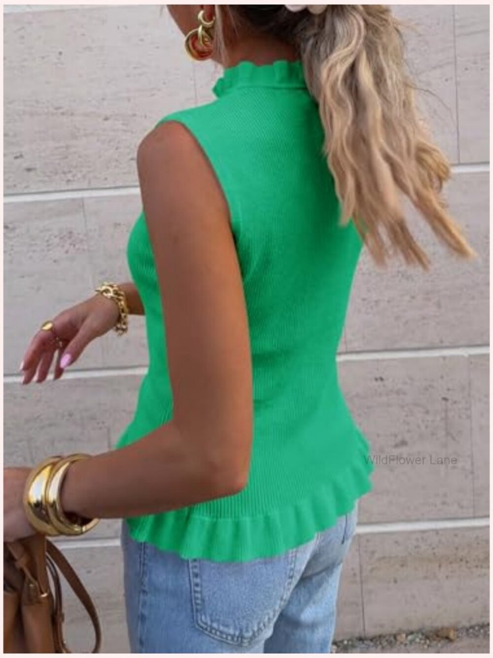 Sleeveless Sweater Vest Ruffle Button Down Knit Tank Top Trendy Going Out Top - Picture 5 of 5
